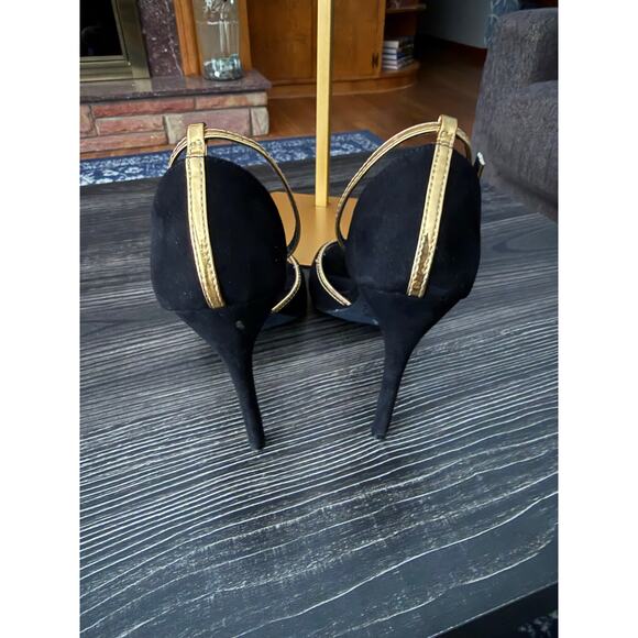 LuLu’s Goldengal Black Suede Ankle-Strap Heels Sz. 7 - Picture 4 of 7